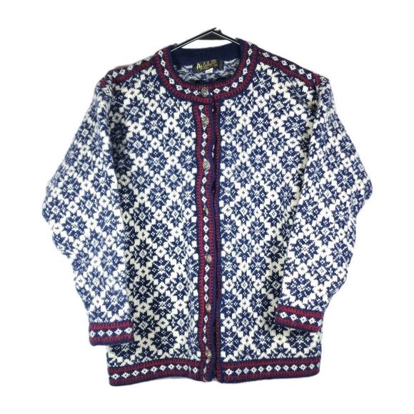 apleks Sweaters - Apleks Women's Sz XS 100% Wool Blue Fair Isle Nordic Design Cardigan Sweater